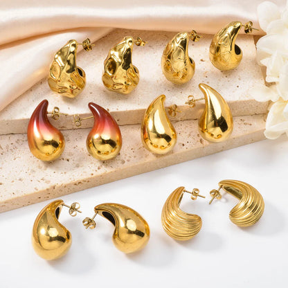 New Arrival Fashion Custom Waterproof 18k Gold Plated Stainless Steel Heart Water Drop Earrings Women