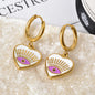 Fashion Luxury Jewelry 18K Gold Plated Stainless Steel Geometric Colorful Oil Eye Heart Drop Huggies Earrings women