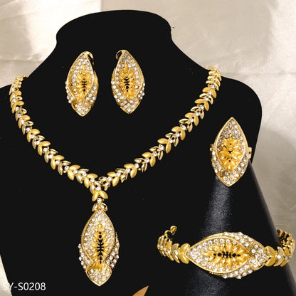 Gift Set For Saudi Dubai Long Big African Pure Gold Bridal Nigeria 18K Gold-Plated One Gram Jewellery Jewelry Set