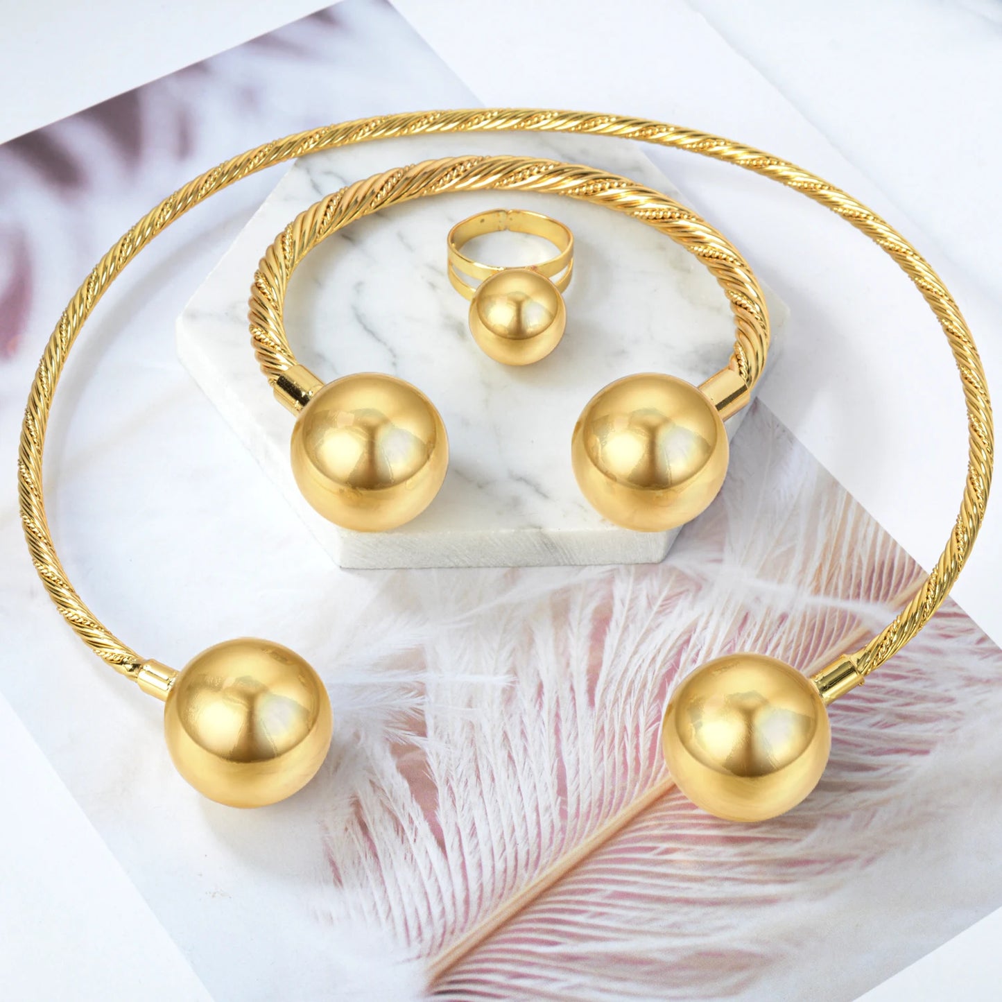 Nigeria Jewelry Sets For Women Necklace Earrings Ring Bracelet Geometric Engagement Gift 3 piece character jewelry set