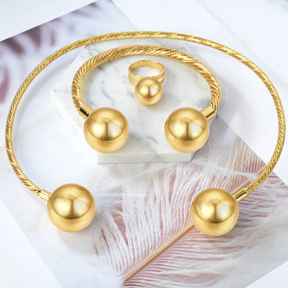 Nigeria Jewelry Sets For Women Necklace Earrings Ring Bracelet Geometric Engagement Gift 3 piece character jewelry set