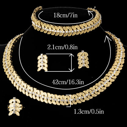New Arrival Bridal Jewelry Sets For Women Necklace Earrings Ring Bracelet Cubic Zirconia Geometric Engagement Gift