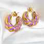 Ins Fashion Wholesale Jewelry Gold Plated Stainless Steel Geometric Earrings No Fade Colorful Enamel C Shaped Drop Earrings