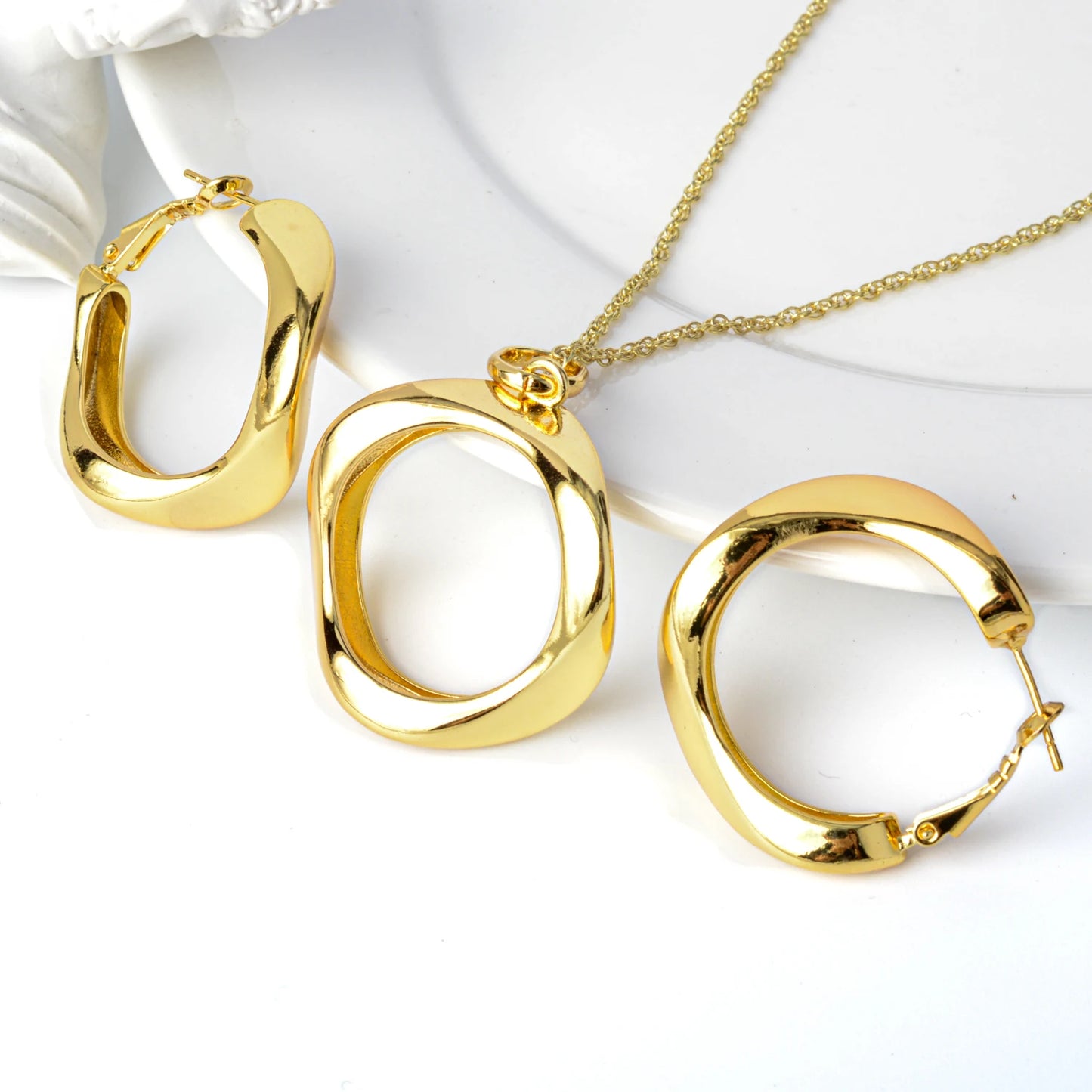 Fashion jewelry high quality copper wedding bride 18k gold plated dubai gold jewelry set for women