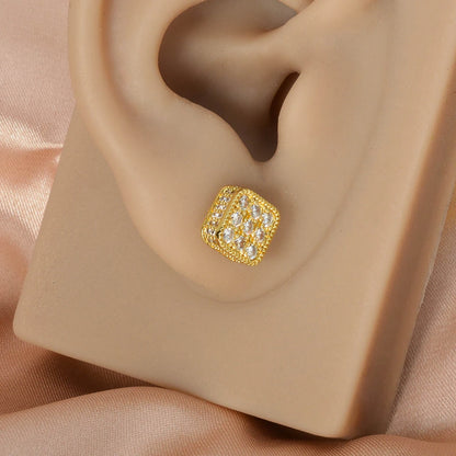 Wholesale Multi Styles Rhinestone Cube Stud Hypoallergenic 18K Gold Plated zircon Earrings for Women