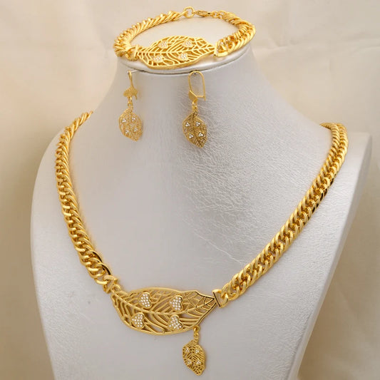 Zeadear jewelry Quality Promotional 14K Gold Dubai Jewelry Set Rhinestone Necklace And Earrings Jewellery Sets