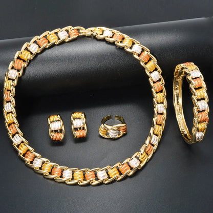 Fashion Dubai Luxury 14K Gold Plated bracelet necklace ring earring Jewelry Set