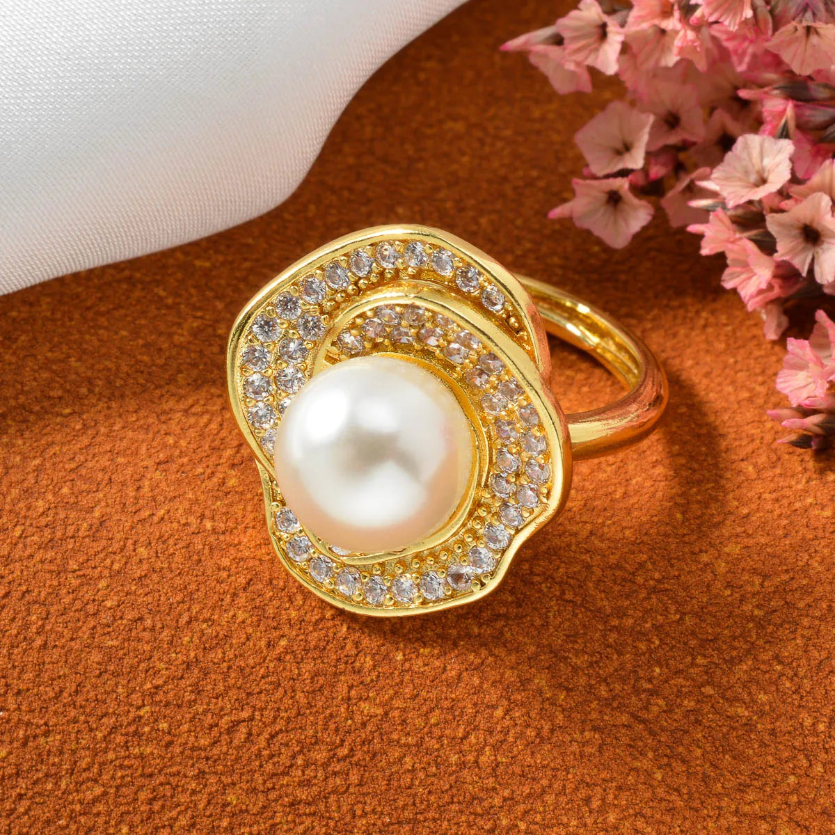 Fashion Simple wholesale Jewelry 18K Gold Plated ball Copper pearl Design Open Adjustable Size zircon Rings Women