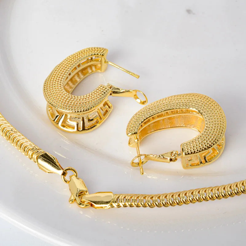 Hot Selling Brazil Gold Luxury Copper Bridal Jewelry Set America earing and necklace set