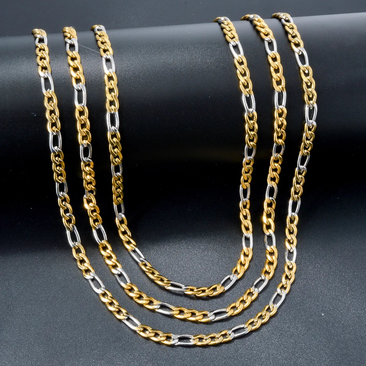 Wholesale Hiphop Jewelry Stainless Steel 18k Gold Sliver Figaro Chain Necklace Women