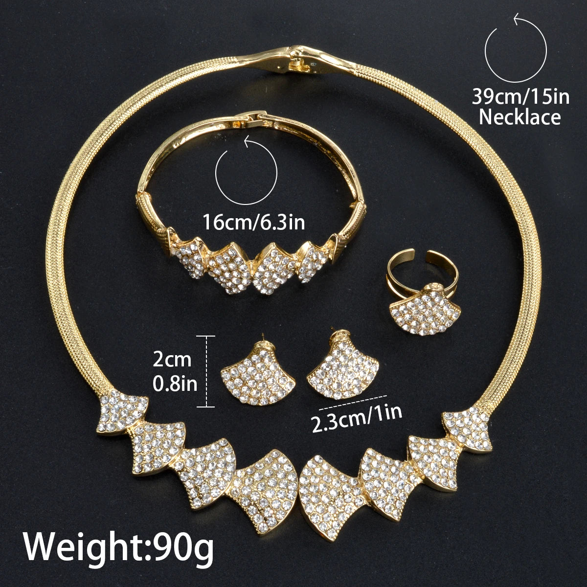 Luxury jewelry high quality 18K Gold Plated Zircon Necklace Earrings Ring Bracelet jewelry sets for women