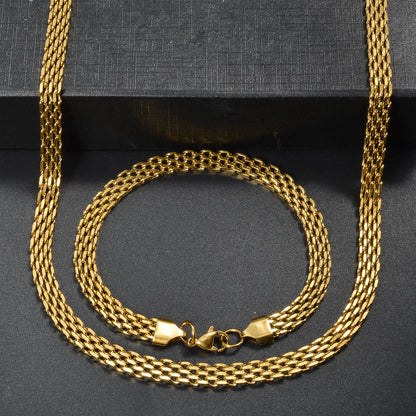 Custom Luxury 18k Gold Plated Copper  link chain Necklace and Bracelet Jewelry Sets Women