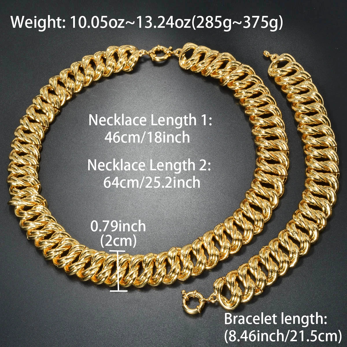 Custom Luxury 18k Gold Plated Copper chunky link chain Necklace and Bracelet Jewelry Sets Women