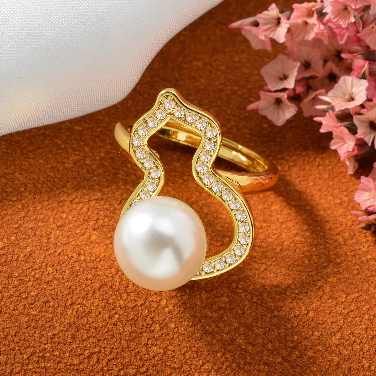 Fashion Simple wholesale Jewelry 18K Gold Plated ball Copper pearl Design Open Adjustable Size zircon Rings Women