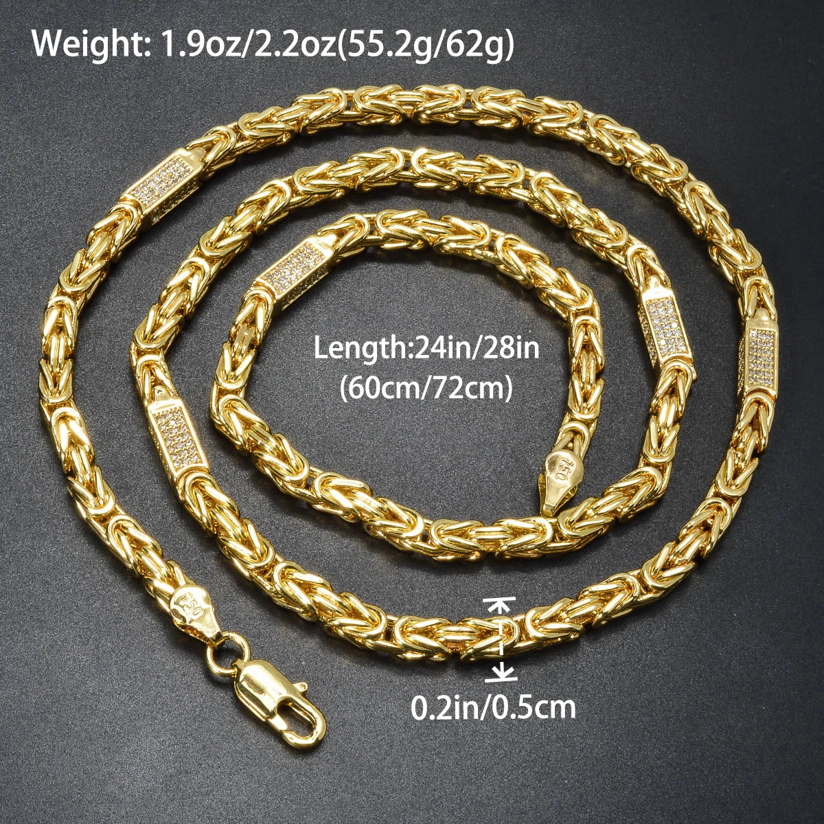 Fashion luxury Italy 750 18k gold plated high quality Copper Byzantine zircon Link Chain Necklace For Women