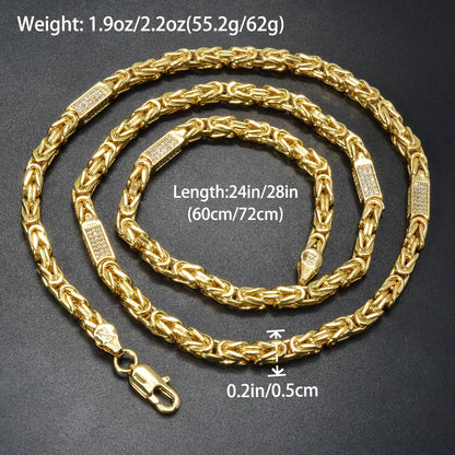 Fashion luxury Italy 750 18k gold plated high quality Copper Byzantine zircon Link Chain Necklace For Women