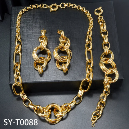 Custom Wholesale Jewellery Fashion Dubai Gold Plated Luxury Bridal Wedding Earring Bracelet Necklace Jewelry Sets Women