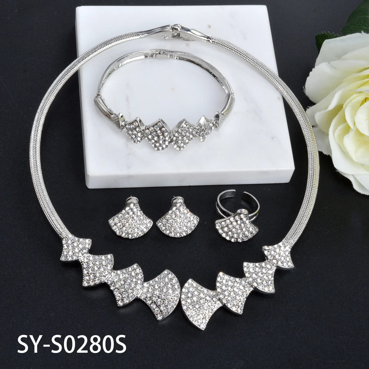 Luxury jewelry high quality 18K Gold Plated Zircon Necklace Earrings Ring Bracelet jewelry sets for women