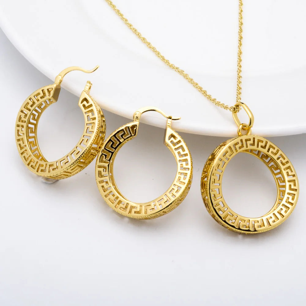 Fashion jewelry high quality copper wedding bride 18k gold plated dubai gold jewelry set for women