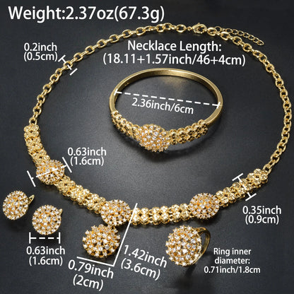 New Arrival 14k gold plated zircon Necklace Earrings Ring Bracelet Bridal Jewelry Sets for Women