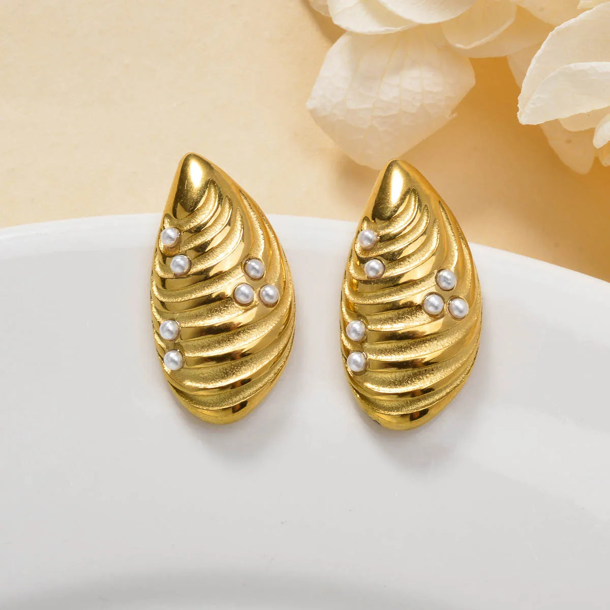 Luxury custom Fashion jewelry Wholesale bulk 18k gold plated stainless steel Flower chunky stud drop earrings women