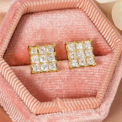 Wholesale Multi Styles  Cube Stud Hypoallergenic 18K Gold Plated Princess cut zircon Earrings for Women