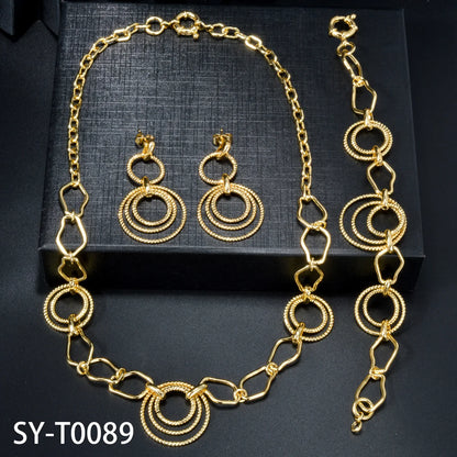 Custom Wholesale Jewellery Fashion Dubai Gold Plated Luxury Bridal Wedding Earring Bracelet Necklace Jewelry Sets Women