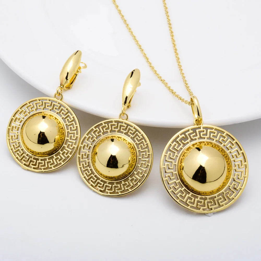 Fashion jewelry high quality copper wedding bride 18k gold plated dubai gold jewelry set for women