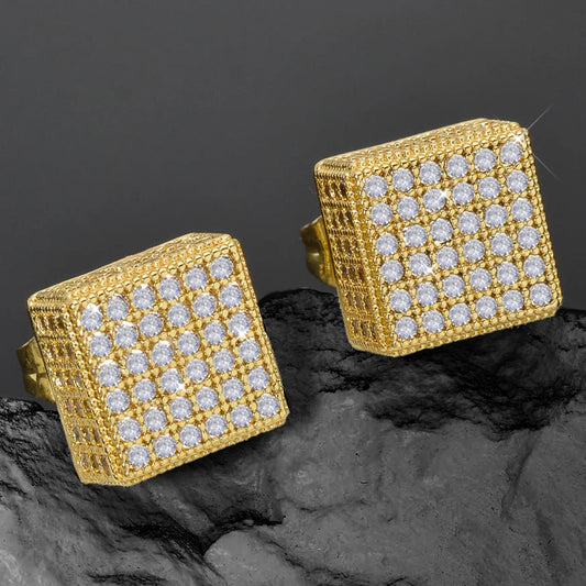 Wholesale Multi Styles Rhinestone Cube Stud Hypoallergenic 18K Gold Plated zircon Earrings for Women