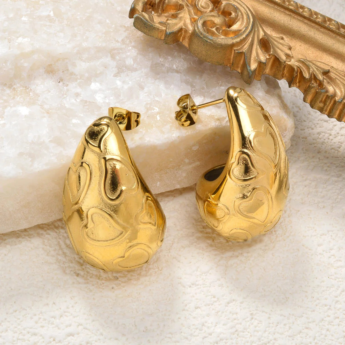 Luxury custom Fashion jewelry Wholesale bulk 18k gold plated stainless steel Flower chunky stud drop earrings women