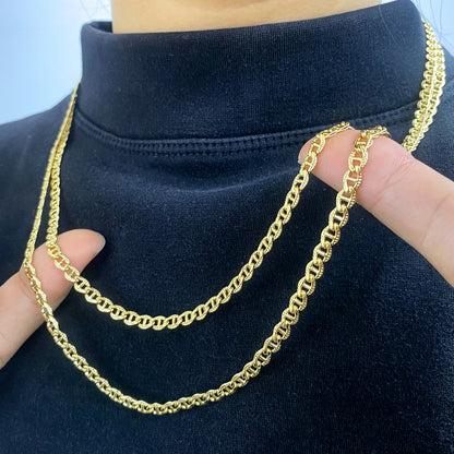 Fashion Copper Italy 750 18k gold plated Egg Shaped Pig Nose Chain Necklace Coffee Bean Link Chain Necklace For Women