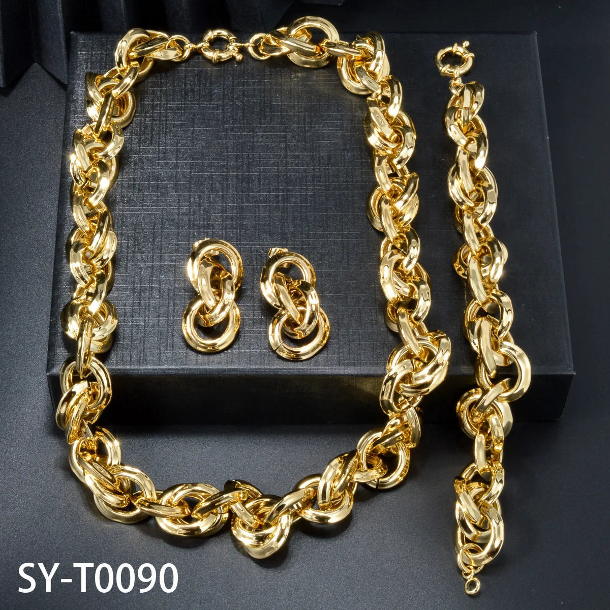 Custom Wholesale Jewellery Fashion Dubai Gold Plated Luxury Bridal Wedding Earring Bracelet Necklace Jewelry Sets Women