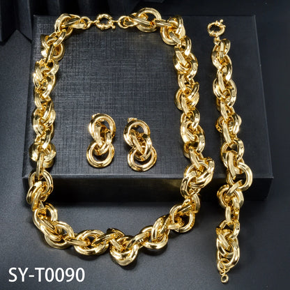 Custom Wholesale Jewellery Fashion Dubai Gold Plated Luxury Bridal Wedding Earring Bracelet Necklace Jewelry Sets Women