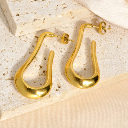 Hypoallergenic 18k Gold Plated Stainless Steel Irregular Water Drop Earrings Women