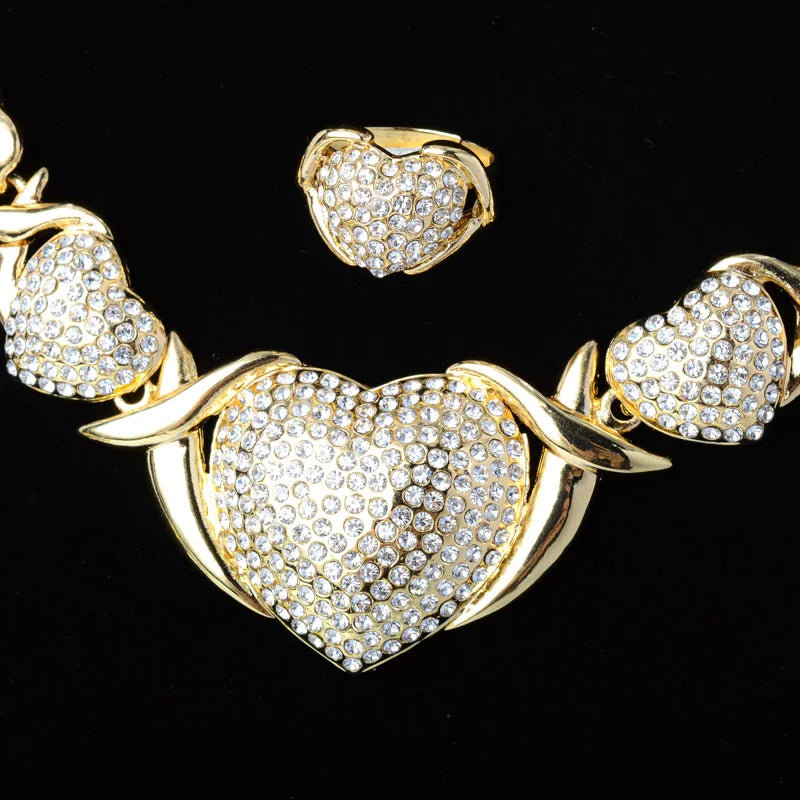 Hot Selling Brazil Gold Luxury Copper Bridal Jewelry Set Italian Necklace Bracelet Earring Ring Four Jewelry Sets