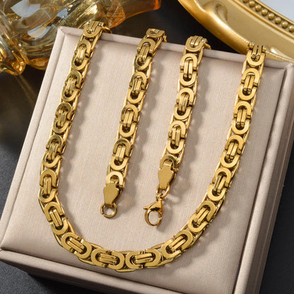 Custom Luxury 18k Gold Plated Copper  link chain Necklace and Bracelet Jewelry Sets Women