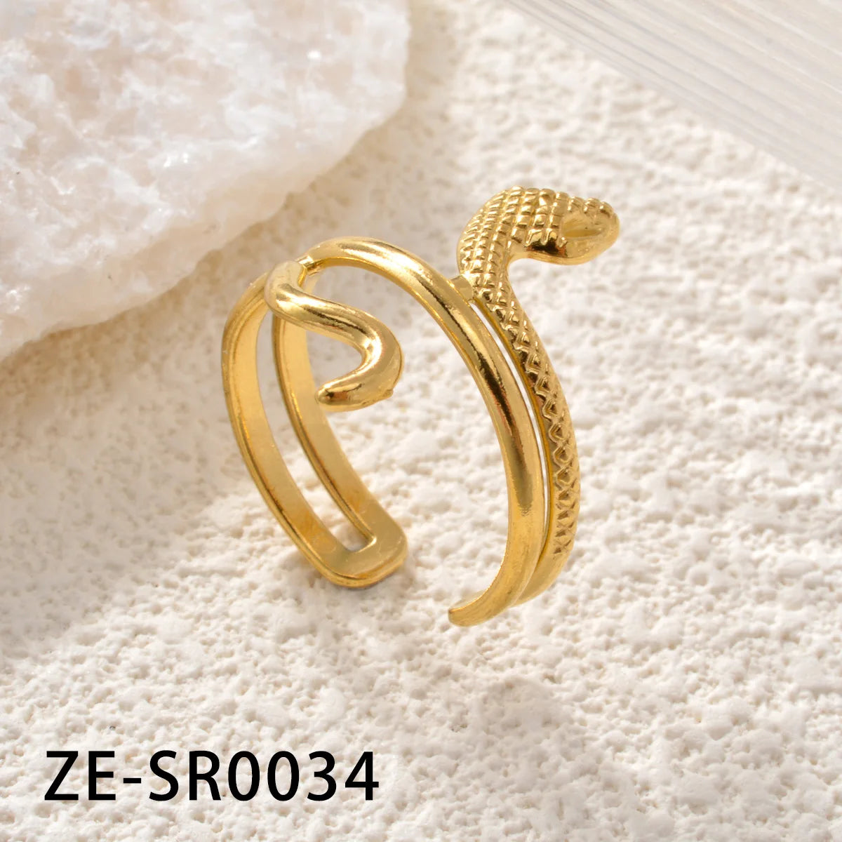 Non Tarnish Waterproof 18k Gold Plated Stainless Steel Snake Adjustable Jewelry open Ring