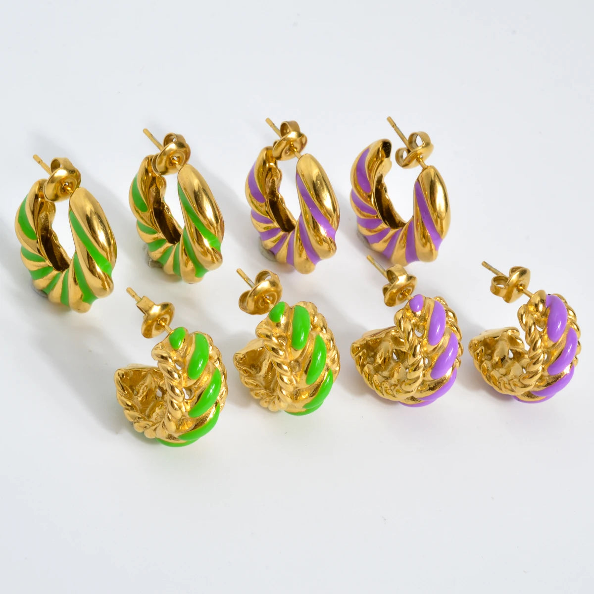 Ins Fashion Wholesale Jewelry Gold Plated Stainless Steel Geometric Earrings No Fade Colorful Enamel C Shaped Drop Earrings