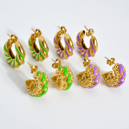Ins Fashion Wholesale Jewelry Gold Plated Stainless Steel Geometric Earrings No Fade Colorful Enamel C Shaped Drop Earrings