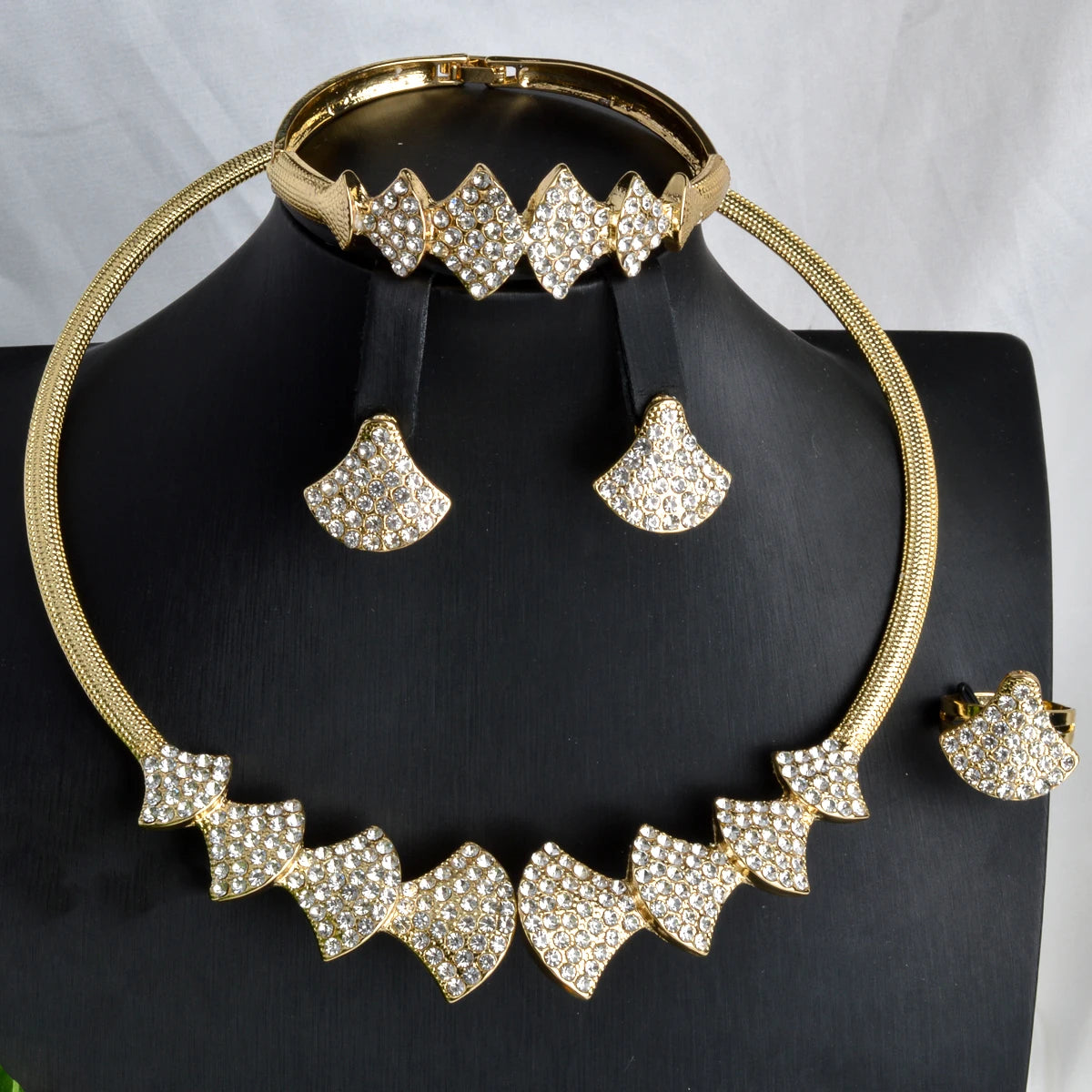 Luxury jewelry high quality 18K Gold Plated Zircon Necklace Earrings Ring Bracelet jewelry sets for women