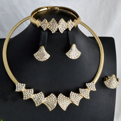 Luxury jewelry high quality 18K Gold Plated Zircon Necklace Earrings Ring Bracelet jewelry sets for women