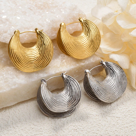 Fashion jewelry Waterproof Stainless Steel 18k Gold Plated shell hoop Earrings Women