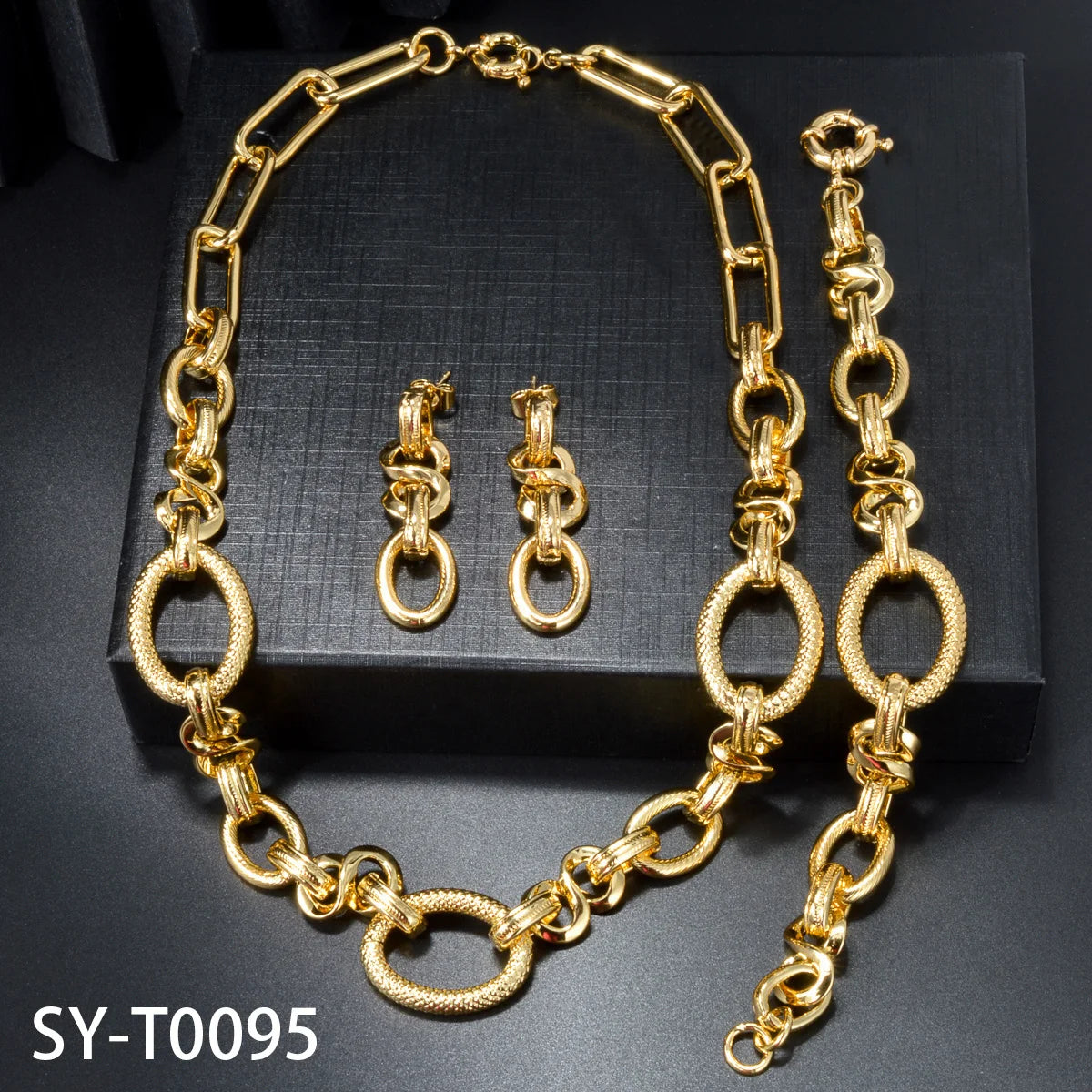 Custom Wholesale Jewellery Fashion Dubai Gold Plated Luxury Bridal Wedding Earring Bracelet Necklace Jewelry Sets Women