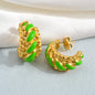 Ins Fashion Wholesale Jewelry Gold Plated Stainless Steel Geometric Earrings No Fade Colorful Enamel C Shaped Drop Earrings