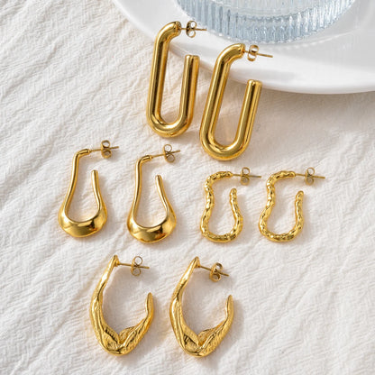 Fashion Stainless Steel Earrings Jewelry 18K Gold Plated Huggie Chunky Drop Earrings For Women