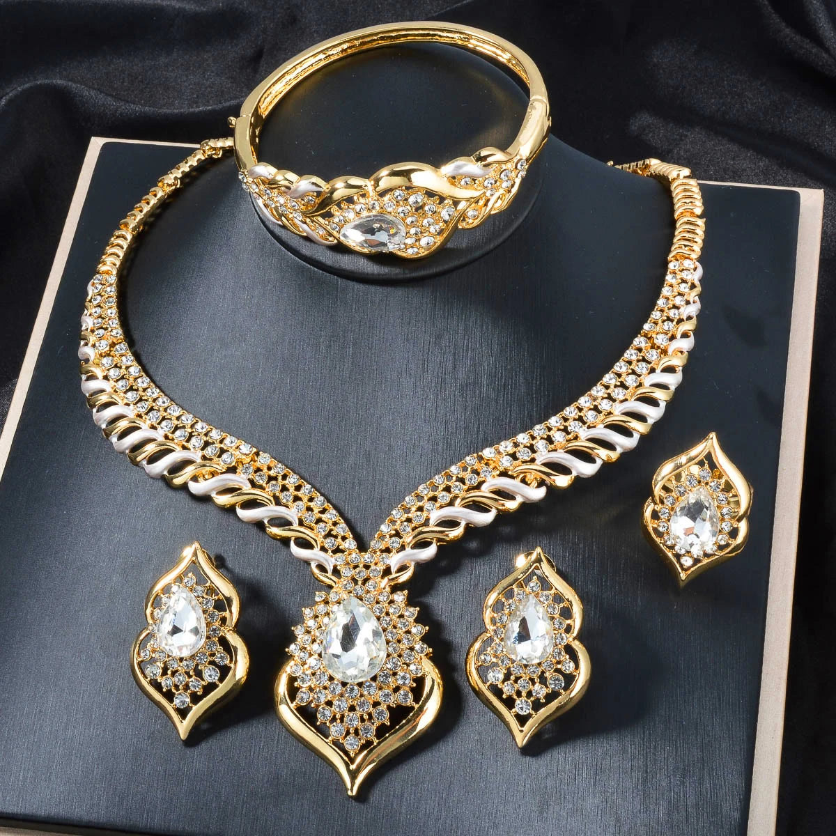 Dubai Necklace Earrings Ring Bracelet Ethnic Crystal zircon Jewelry Sets For Women