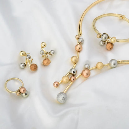 4 Piece Womens Full 14K Gold Plated Pictures Necklace And Earrings Jewelry Set Luxury Jewelry Set In Dubai Gold