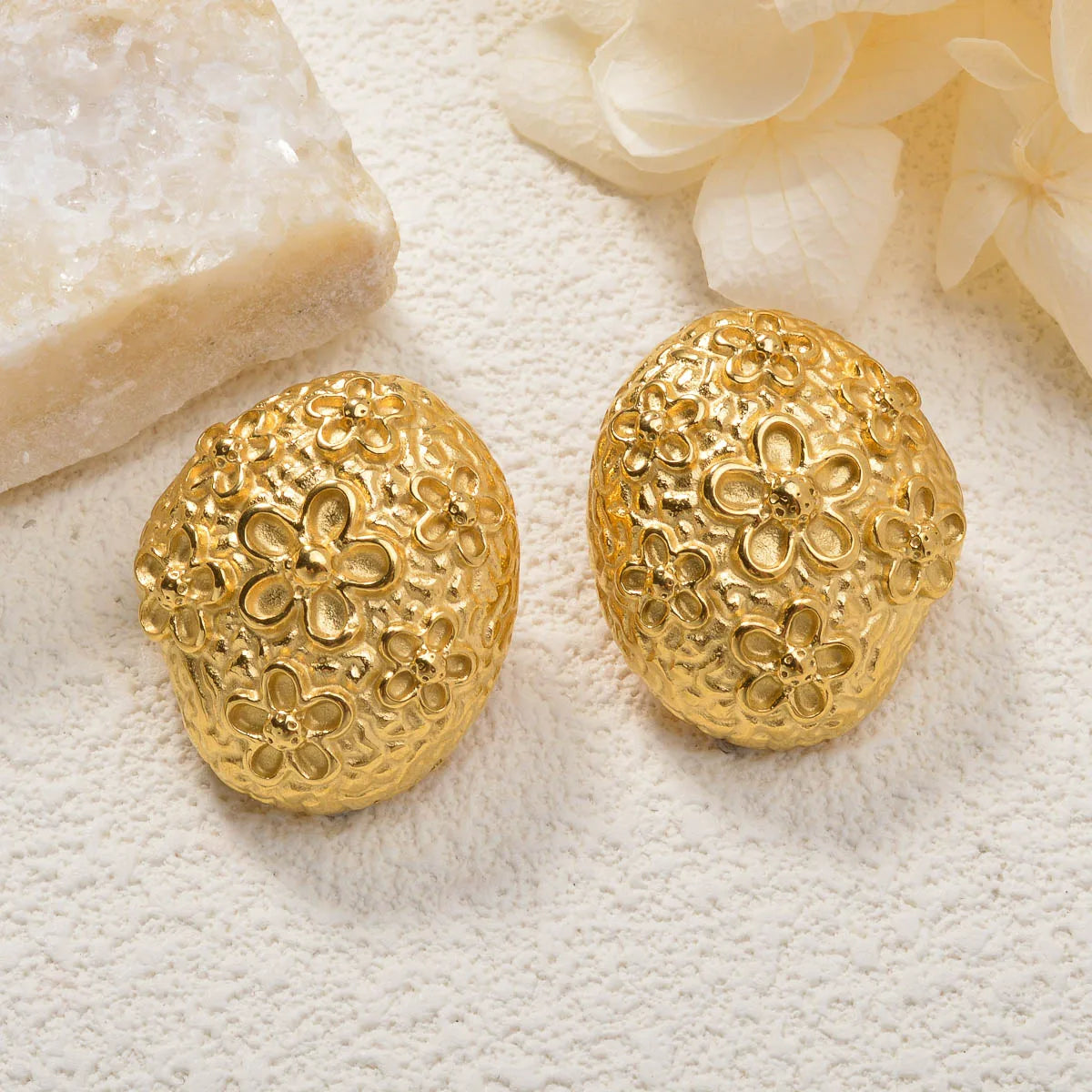 Luxury custom Fashion jewelry Wholesale bulk 18k gold plated stainless steel Flower chunky stud drop earrings women