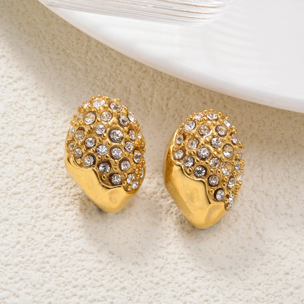 New Arrival Fashion Custom Waterproof 18k Gold Plated Stainless Steel Zircon Pearl Flower Water Drop Earrings Women