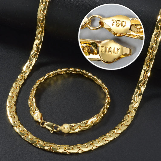 Custom Luxury Italy 750 18k Gold Plated Copper Byzantium link chain Necklace and Bracelet Jewelry Sets Women